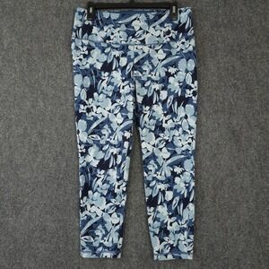 Weekends by Chicos Leggings Womens 1 US M 8 Blue Floral Cropped Lounge Casual